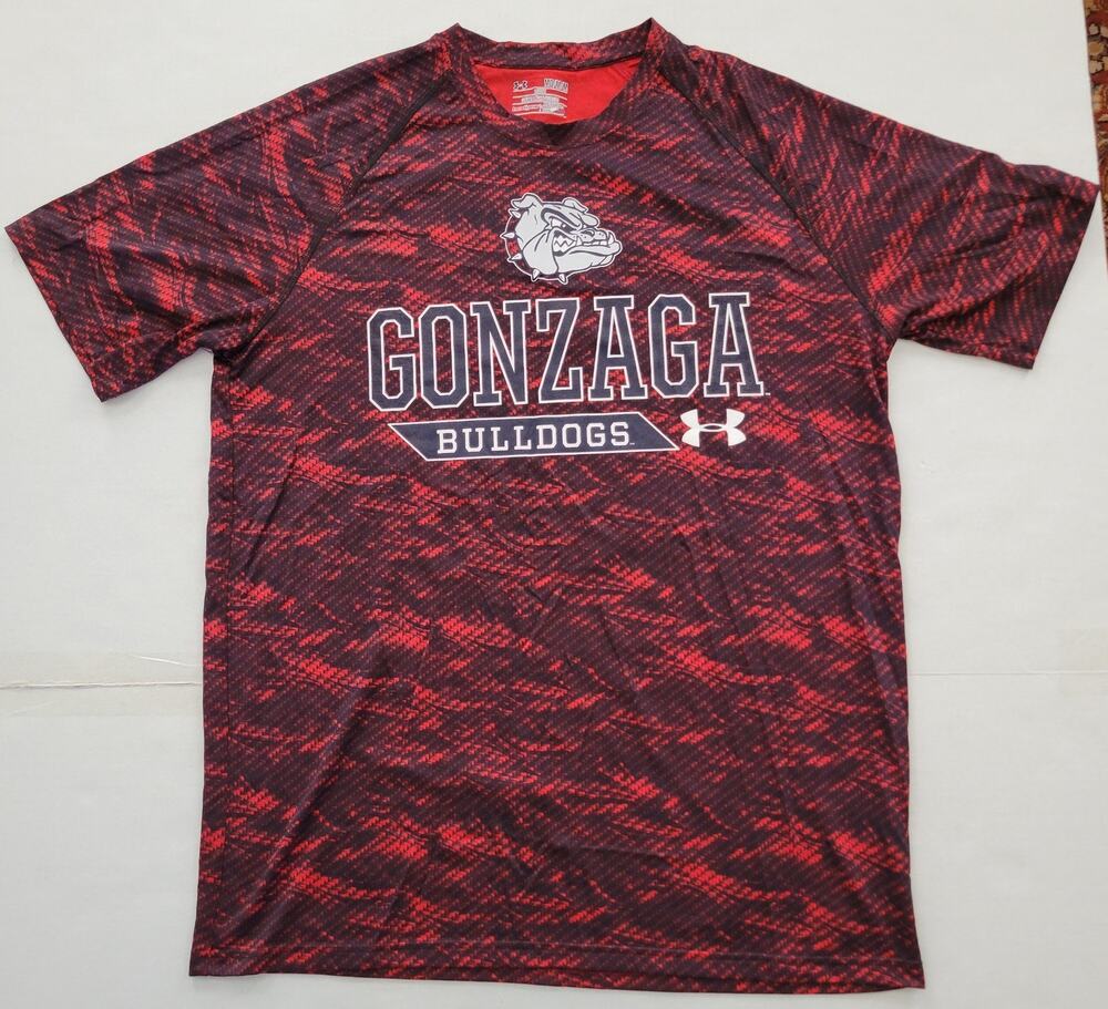 Under Armour T-Shirt Men 's Med Ganzaga Bulldogs Red Black Polyester Blend Loose